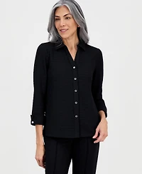 3Q Button Frt Top With Split Cuff