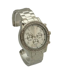 Silver Rhinestone Bezel Chronograph Bangle Watch