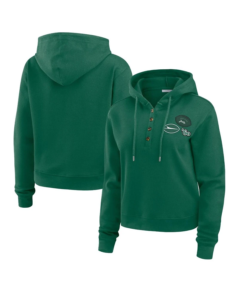 Wear by Erin Andrews Women's Green New York Jets Waffle Hoodie Pullover Top