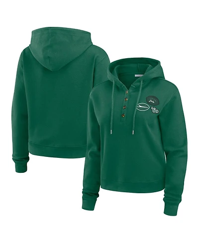 Wear by Erin Andrews Women's Green New York Jets Waffle Hoodie Pullover Top