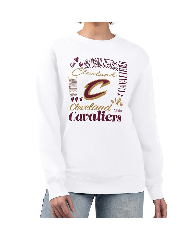 G-iii 4Her by Carl Banks Women's White Cleveland Cavaliers Collage Team Graphic Fleece Pullover Sweatshirt