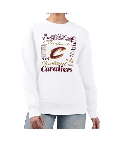 G-iii 4Her by Carl Banks Women's White Cleveland Cavaliers Collage Team Graphic Fleece Pullover Sweatshirt