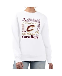 G-iii 4Her by Carl Banks Women's White Cleveland Cavaliers Collage Team Graphic Fleece Pullover Sweatshirt