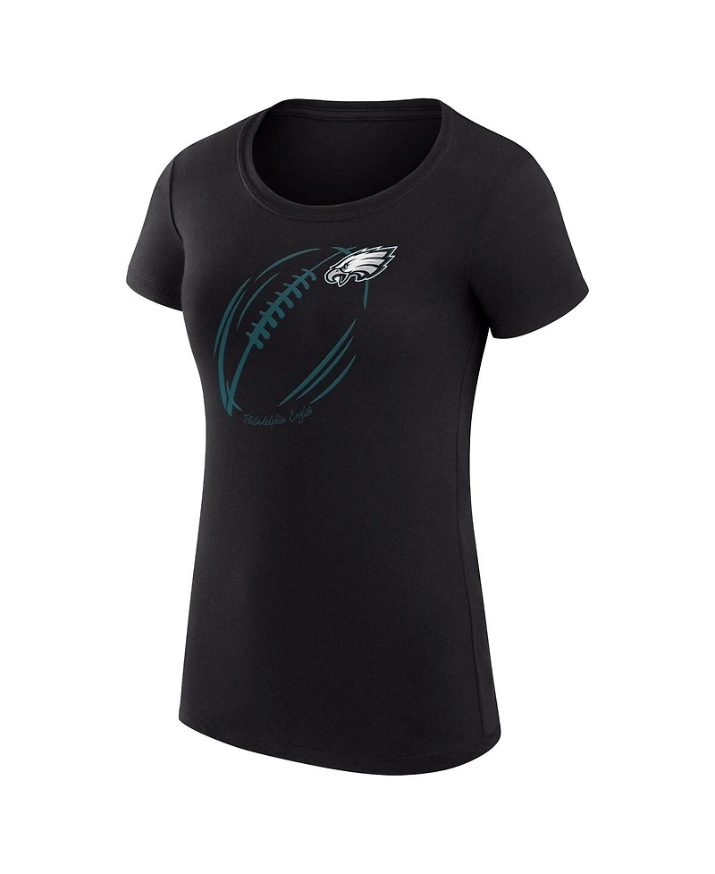 G-iii 4Her by Carl Banks Women's Black Philadelphia Eagles Super-Slim Fit Lightweight Subtle Football T-Shirt