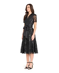 Tahari Asl Women's Collared V-Neck Sequin Dress