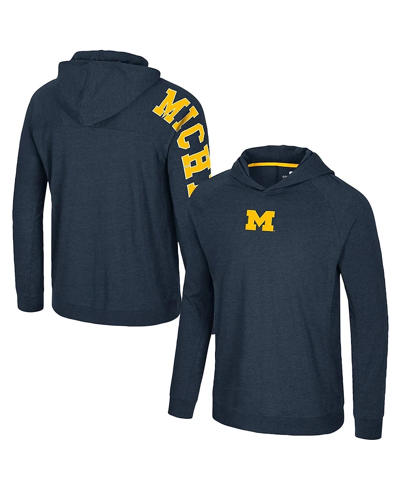 Colosseum Men's Navy Michigan Wolverines Back Business Long Sleeve Raglan Hooded T-Shirt