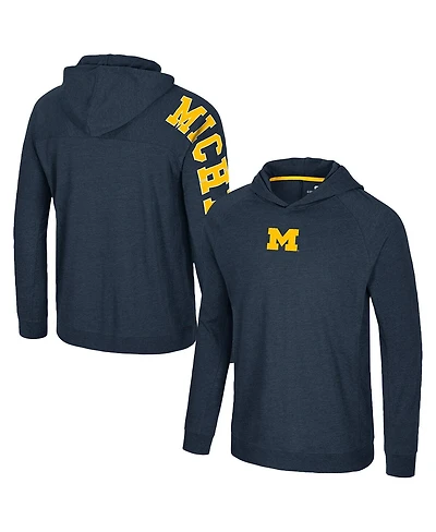 Colosseum Men's Navy Michigan Wolverines Back Business Long Sleeve Raglan Hooded T-Shirt