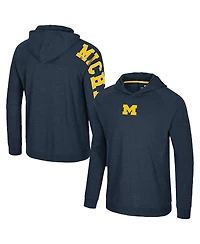 Colosseum Men's Navy Michigan Wolverines Back Business Long Sleeve Raglan Hooded T-Shirt