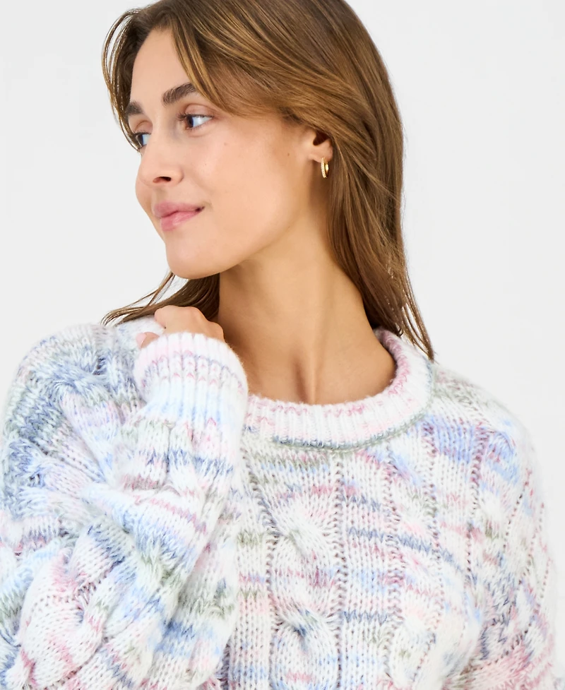 Hippie Rose Juniors' Chunky Cable-Knit Crewneck Sweater