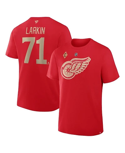 Fanatics Men's Dylan Larkin Red Detroit Wings Captain's Patch Centennial Authentic Stack Name Number T-Shirt