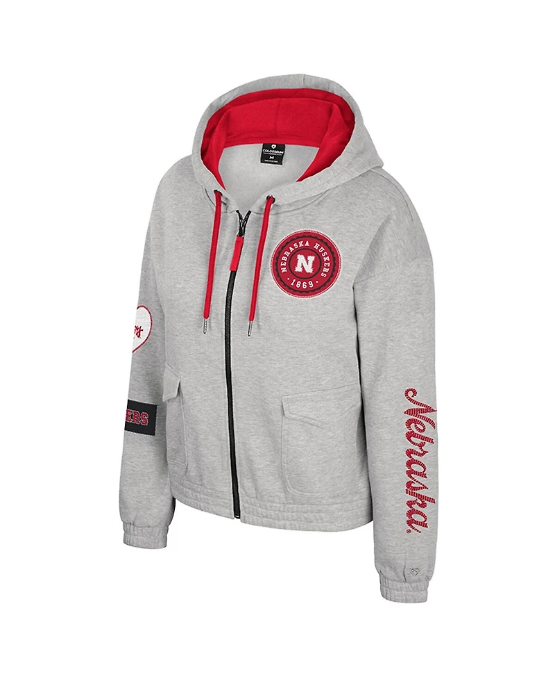 Colosseum Women's Gray Nebraska Huskers Alfie Full-Zip Hoodie Jacket