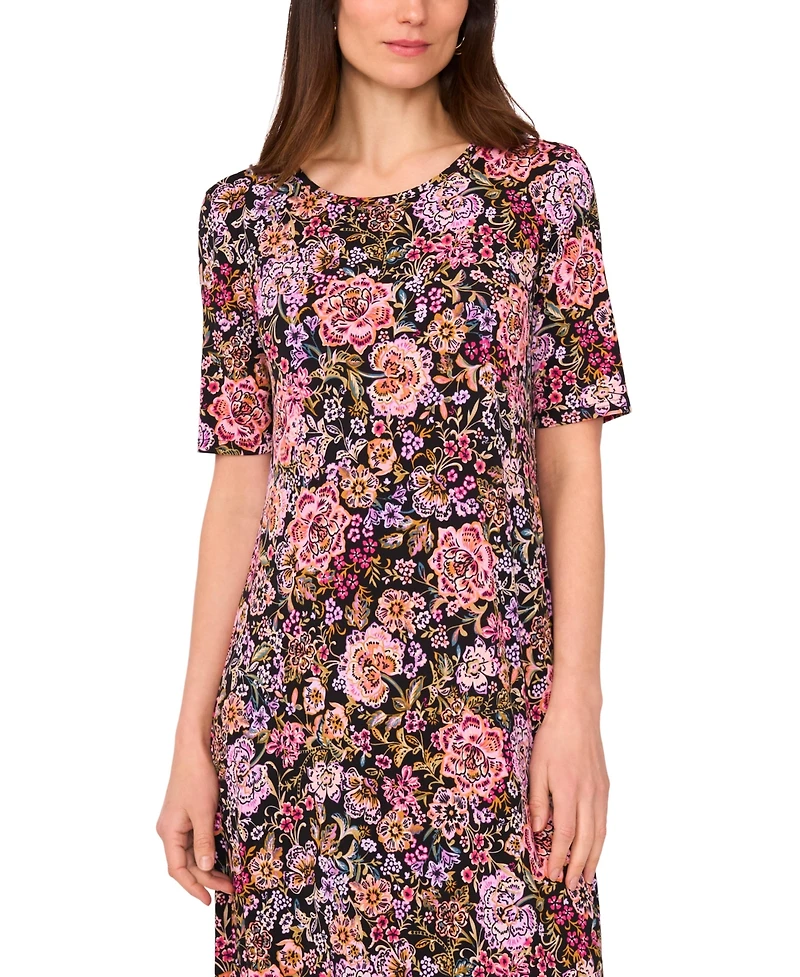 Vince Camuto Women's Floral Print Crew Neck Dress