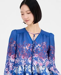 Tahari Asl Women's Floral Blouson-Sleeve Peplum Top