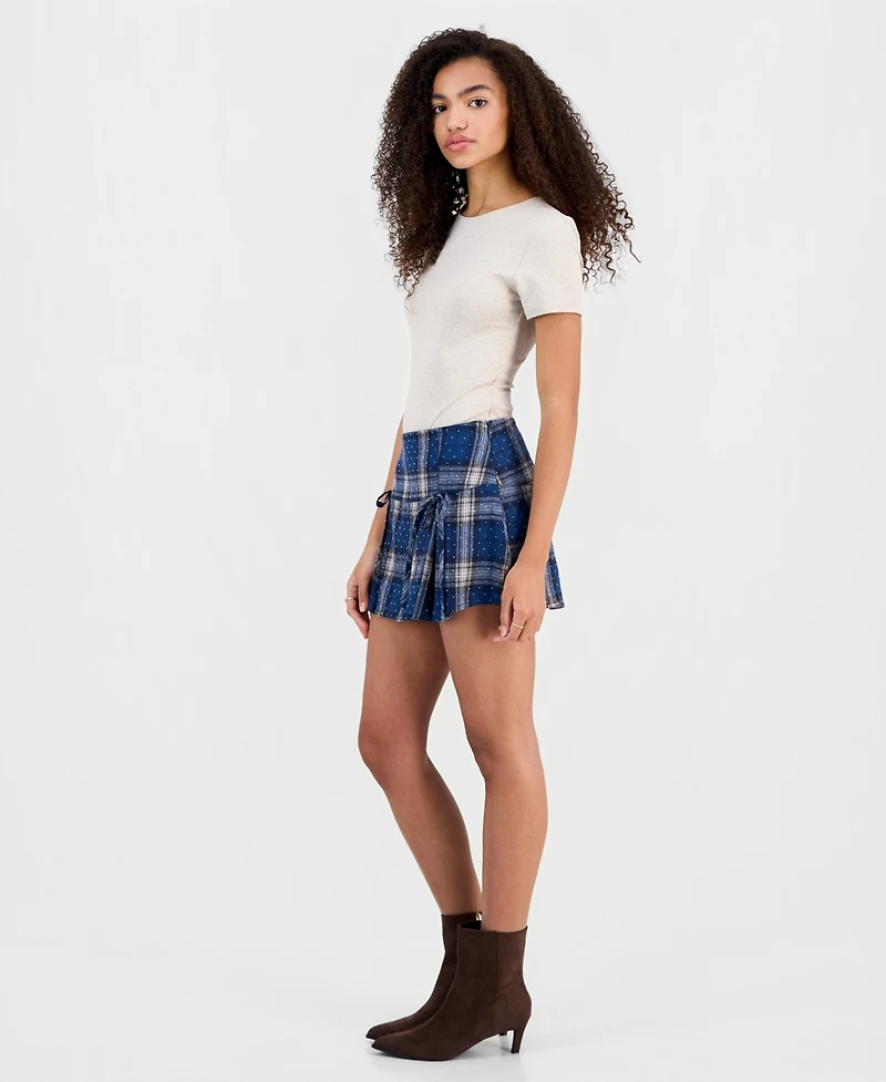 Tinseltown Juniors' Pleated Rhinestone Mini Skort