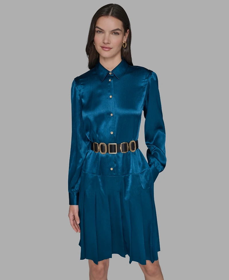 Karl Lagerfeld Paris Women's Collared Belted Shirt Dress