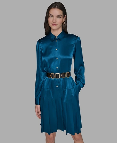 Karl Lagerfeld Paris Women's Collared Belted Shirt Dress