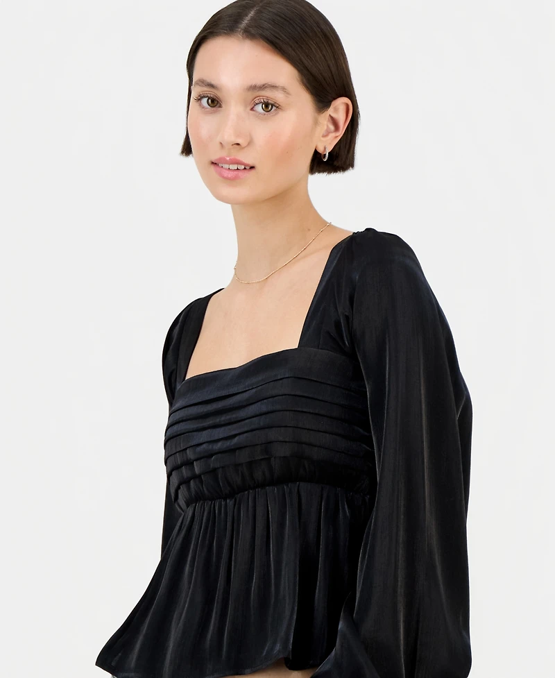 Self Esteem Juniors' Long-Sleeve Pintuck Bust Woven Top