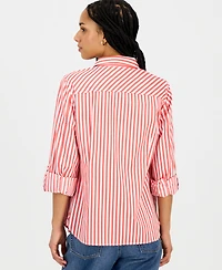 Nautica Jeans Women's Striped Roll-Tab-Sleeve Cotton Shirt