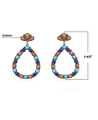 American West Jewelry Sterling Silver Orange Spiny Oyster, Turquoise and Lapis Teardrop Post Back Earrings
