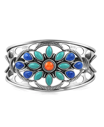 American West Jewelry Sterling Silver Multi Gemstone Bold Cluster Cuff, Size Small