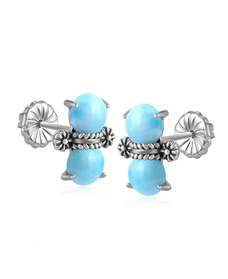 American West Jewelry Sterling Silver Round Larimar Concha Stud Earrings