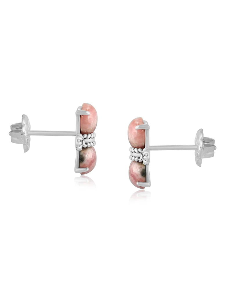 American West Jewelry Sterling Silver Round Rhodochrosite Concha Stud Earrings