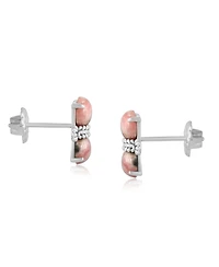 American West Jewelry Sterling Silver Round Rhodochrosite Concha Stud Earrings