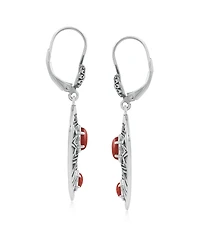 American West Jewelry Sterling Silver Marquise Red Jasper Patterned Lever Back Earrings