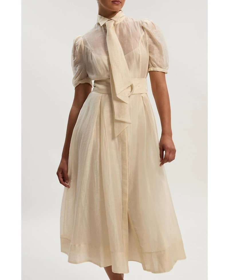 Karen Millen Women's Organdie Tie Neck Woven Midi Dress