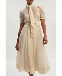 Karen Millen Women's Organdie Tie Neck Woven Midi Dress