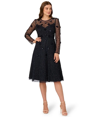 Adrianna Papell Women's Beaded Velvet Midi Dress
