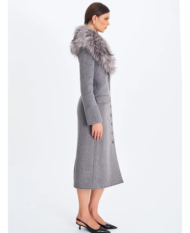 Miss Circle Women's Faye Grey Wool Blend Single-Breasted Coat with Removable Faux Fur Collar