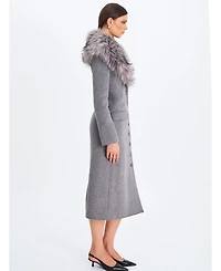 Miss Circle Women's Faye Grey Wool Blend Single-Breasted Coat with Removable Faux Fur Collar