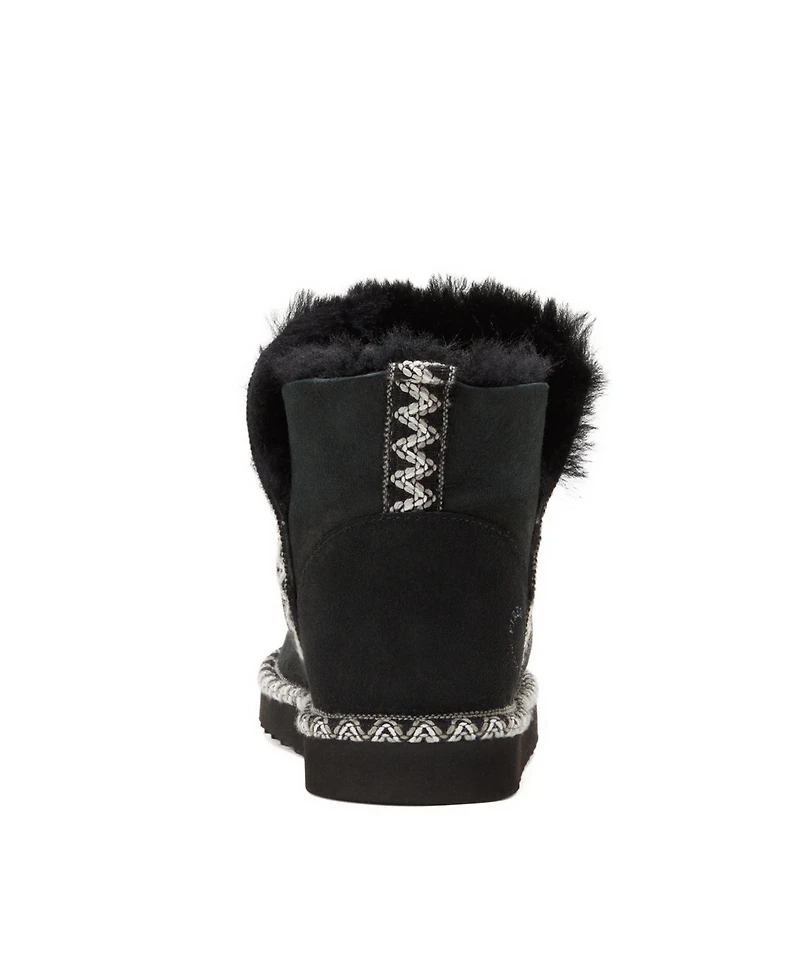 Fireside by Dearfoams Women's Perth Genuine Shearling Fold Down Bootie with Embroidery