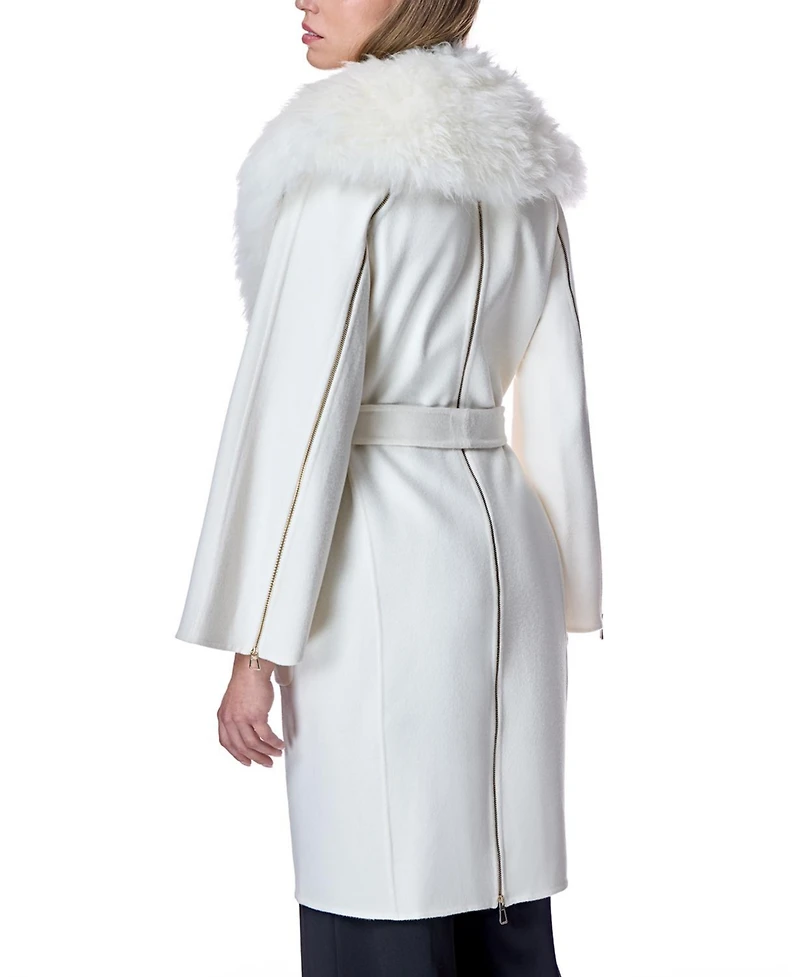 Julia & Stella by Maximilian Women's Wool Blend Belted Trim Coat