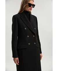 Karen Millen Women's Wool Double Breasted Tailored Midi Coat