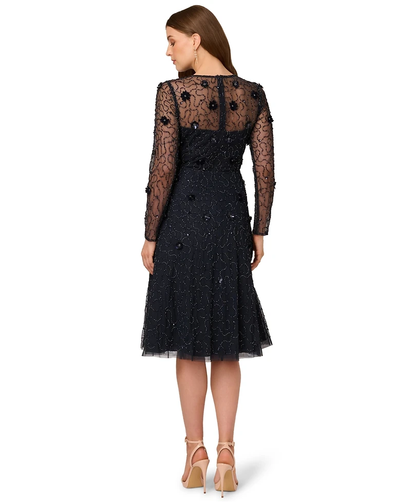 Adrianna Papell Women's Beaded Velvet Midi Dress