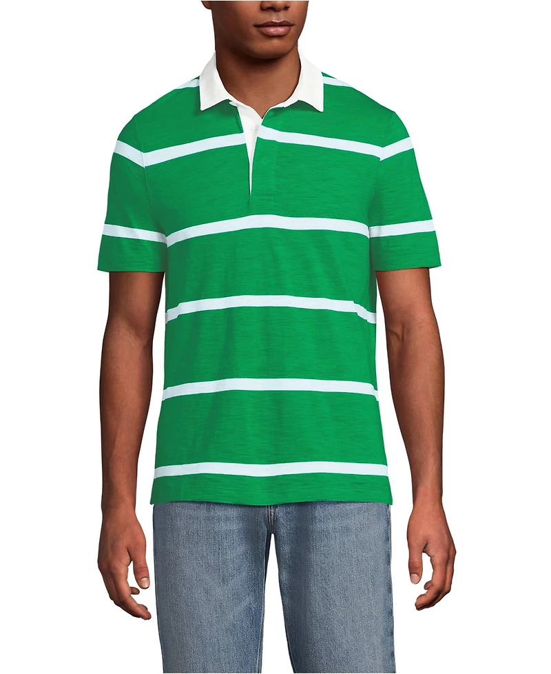 Lands' End Men's Short Sleeve Slub Textured Rugby Polo