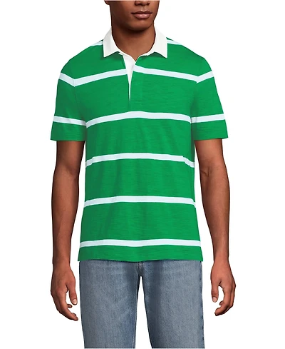 Lands' End Men's Short Sleeve Slub Textured Rugby Polo