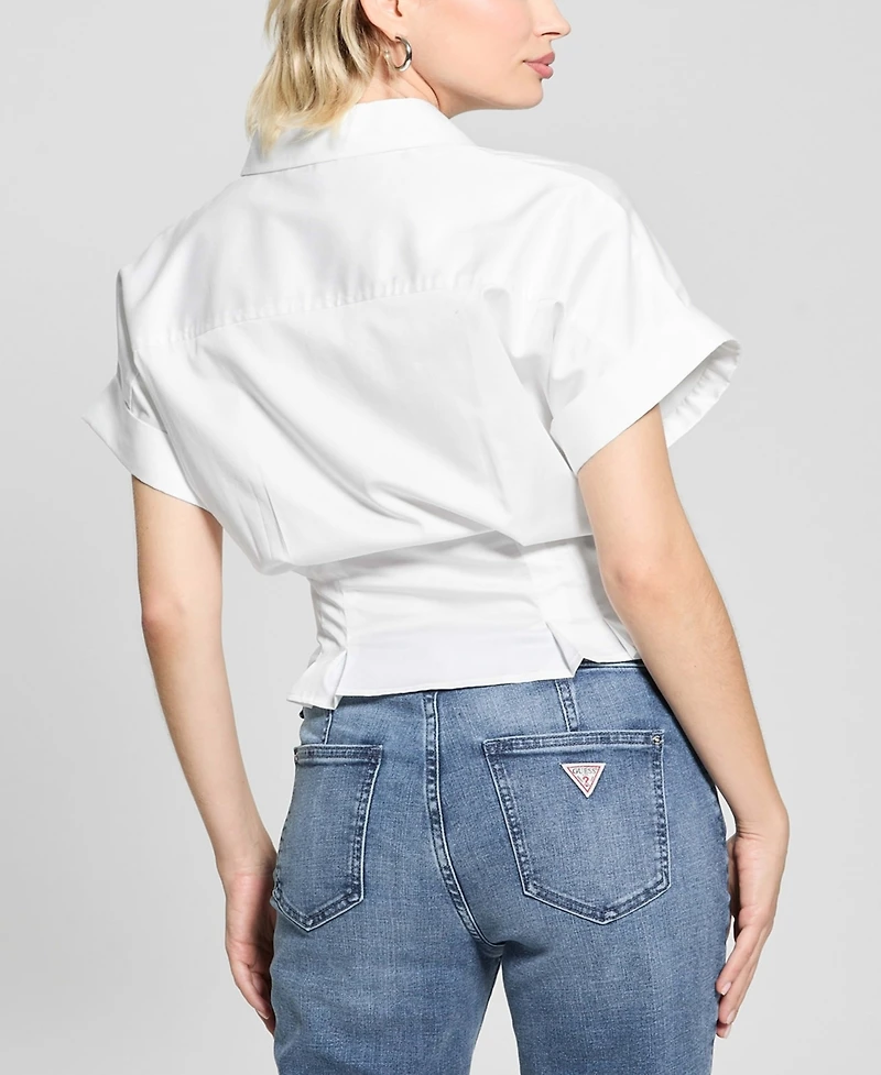 Guess Women's Julie Solid Tie-Front Button-Down Top