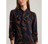 Lauren Ralph Petite Print Georgette Tie-Neck Shirtdress