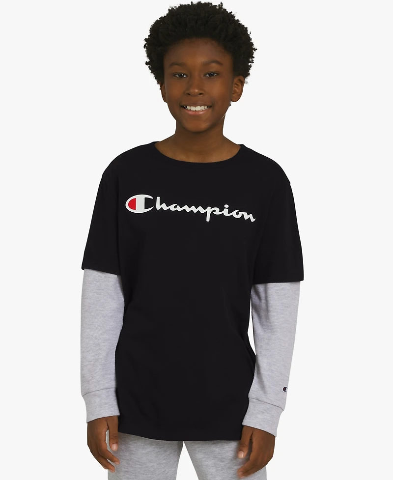 Champion Boys 8-20 Layered-Look Logo Graphic Crewneck T-Shirt