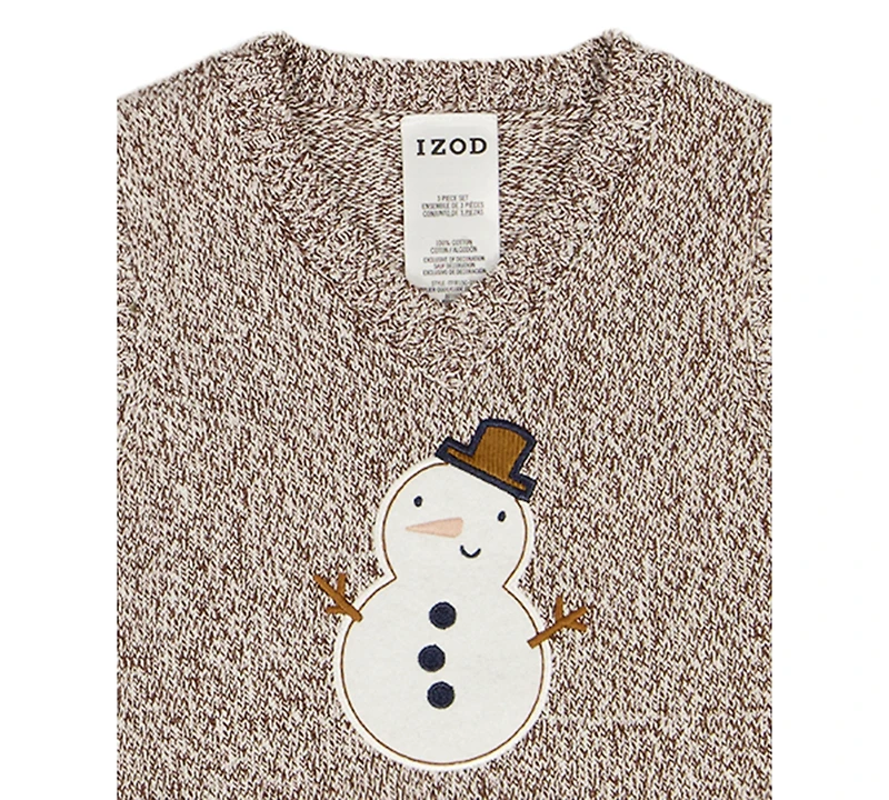Izod Baby Boys 3-Piece Snowman Sweater Vest, Shirt and Pants Set