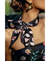 Jessie Zhao New York Silk Skinny Scarf Midnight Garden