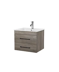 Streamdale Furniture24" Grey Wood Vanity, Ceramic Sink, Mirror - Modern Bathroom
