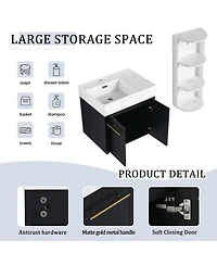 Streamdale Furniture 24" Wall-Mount Vanity, Resin Left Basin, Storage, Kd