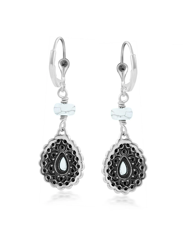 American West Jewelry Sterling Silver White Howlite Pear-Shaped Concha Lever Back Earrings