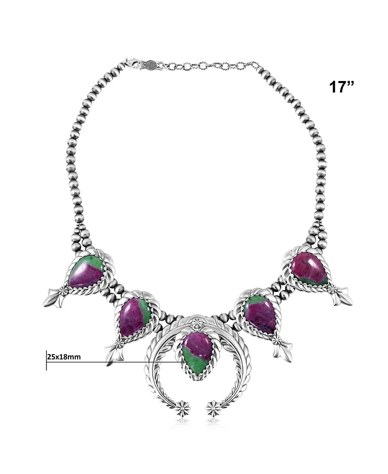 American West Jewelry Sterling Silver Ruby Zoisite Pear-Cut Squash Blossom Necklace, 17 to 20 Inches