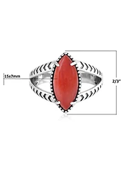 American West Jewelry Sterling Silver Red Spiny Oyster Marquise Split Shank Ring, 11