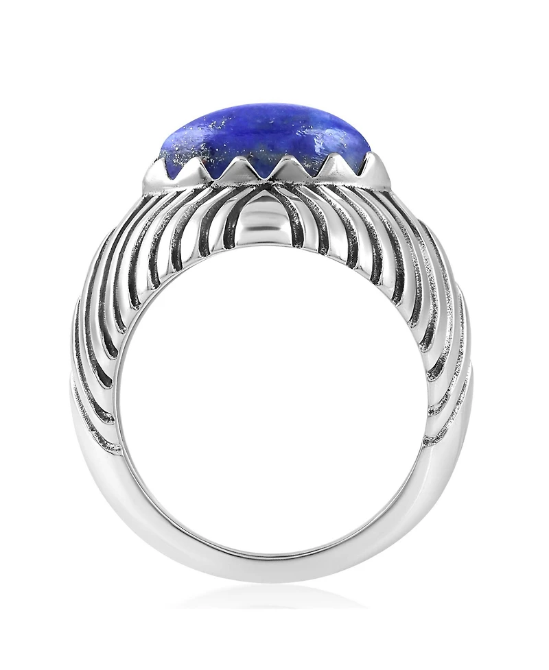 American West Jewelry Sterling Silver Lapis Marquise Gemstone Ribbed Ring